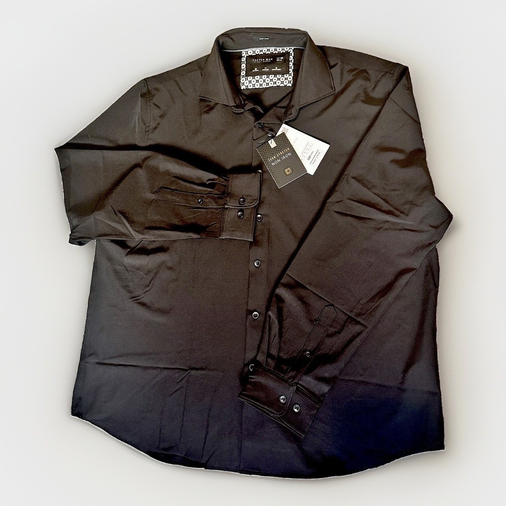 Cactus Man Ricky Singh Mens XXL Black Tech Stretch Long Sleeve Dress Shirt NWT